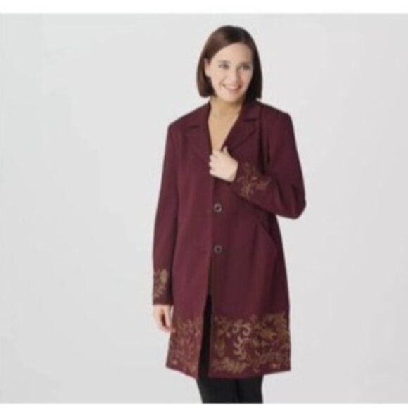 Dennis Basso Womens Embellished Luxe Crepe coat jacket Burgundy size 22w plus - Picture 1 of 16